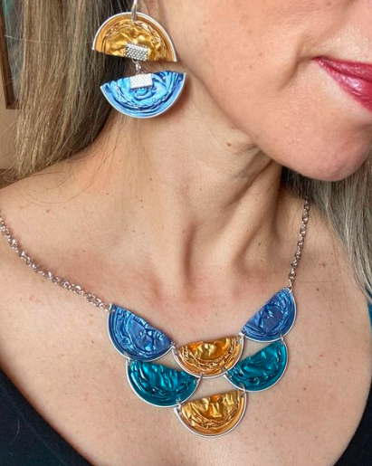 Conjunto Aros Pendiente Azul Amarillo